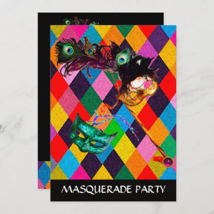 Convites MARDI GRAS HARLEQUIN PATTERN Colorida Rhombi
