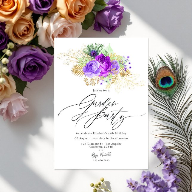 Convites Mardi Gras Inspirou Purple e Dourado Jardim Floral (Mardi Gras Inspired Purple and Gold Floral Garden Invitation)