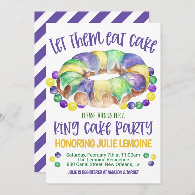 Convites Mardi Gras King Cake Party Invitation (Frente/Verso)