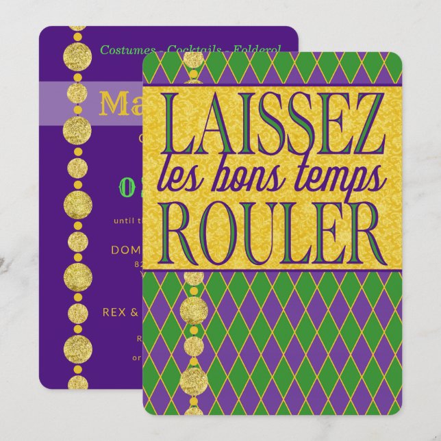 Convites Mardi Gras | Laissez Les Bons Temps Rouler (Frente/Verso)
