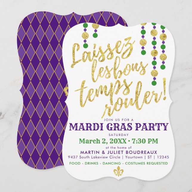 Convites Mardi Gras | Laissez Les Bons Temps Rouler (Frente/Verso)
