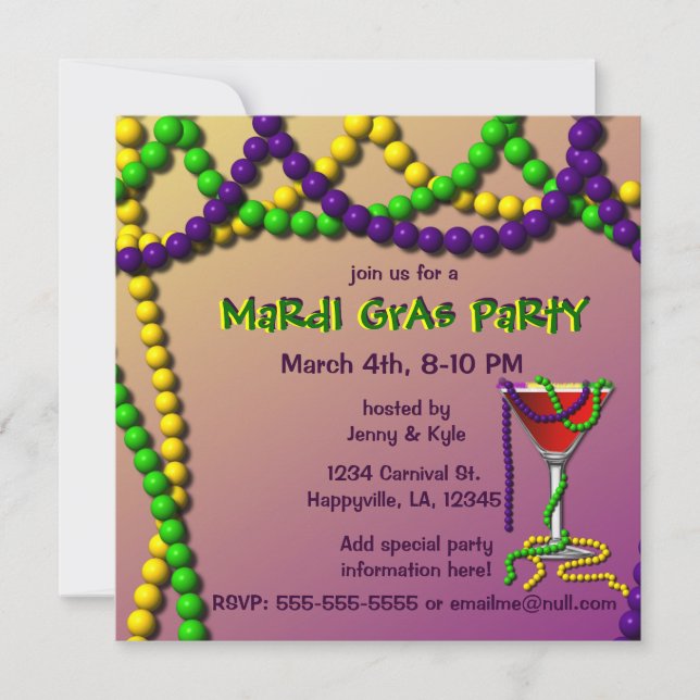 Convites Mardi Gras Martini (Frente)