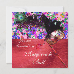 Convites MARDI GRAS MÁSCARA & CONFETE de seda vermelha