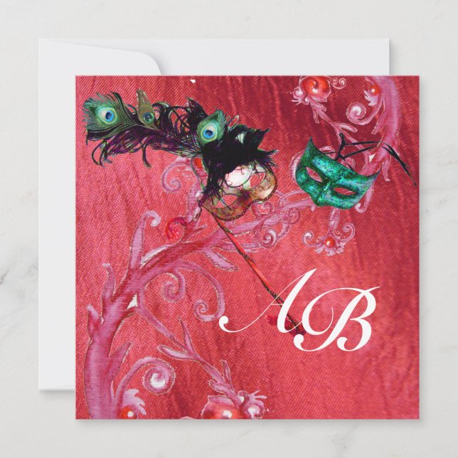 Convites MARDI GRAS MÁSCARA, MAGIC BERRIES MONOGRAM seda (Frente)