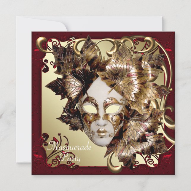 Convites Mardi Gras Máscara Red Black Dourada Mascarada Par (Frente)