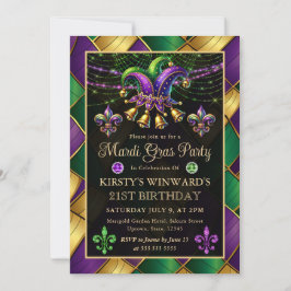 Convites Mardi Gras Mascarada Aniversário de 21 anos
