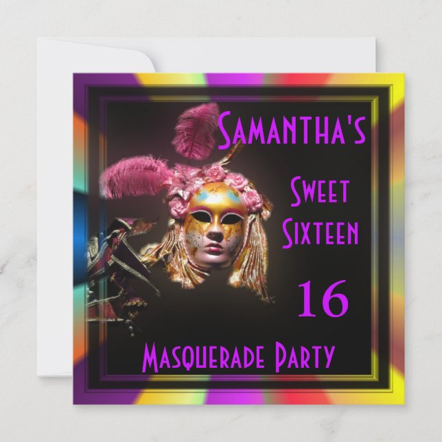 Convites Mardi Gras mascarada de 16 partidos (Frente)