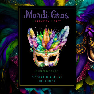 Convites Mardi Gras - Mascarada do Partido Birthday - Chic 