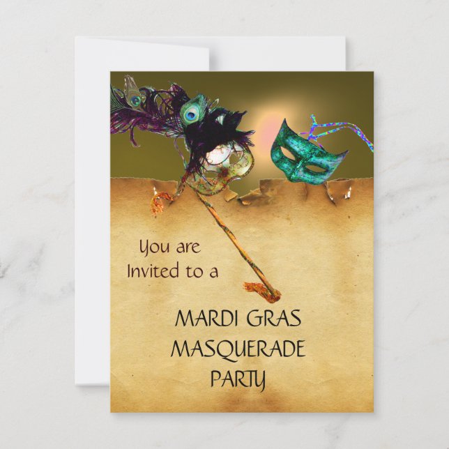 Convites MARDI GRAS MASCARADA PARTY amarelo vermelho (Frente)