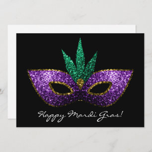 Convites Mardi Gras Mask Purple Green Sparkles Convidam