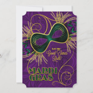 Convites Mardi Gras Party in Purple Dourado Green