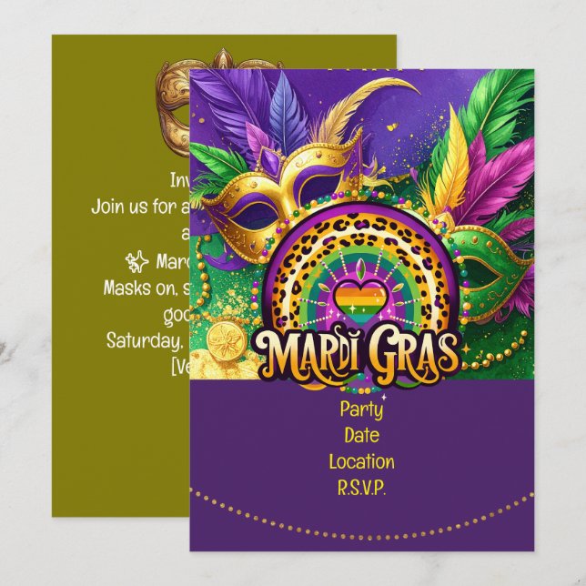 Convites Mardi Gras Party – Let the Good Times Roll (Frente/Verso)