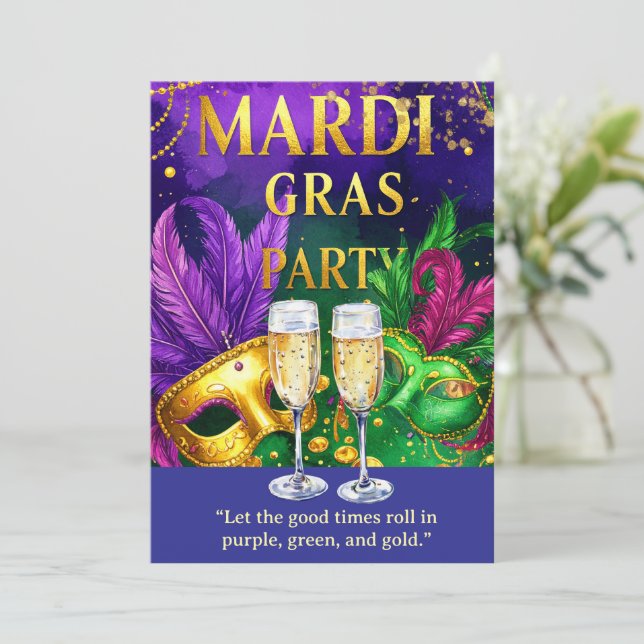 Convites Mardi Gras Party – Let the Good Times Roll  (Em pé/Frente)