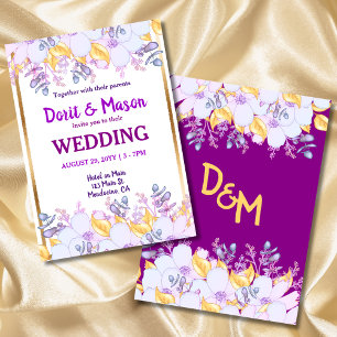 Convites Mardi Gras Roxo e Dourado   Suave Floral Roxo