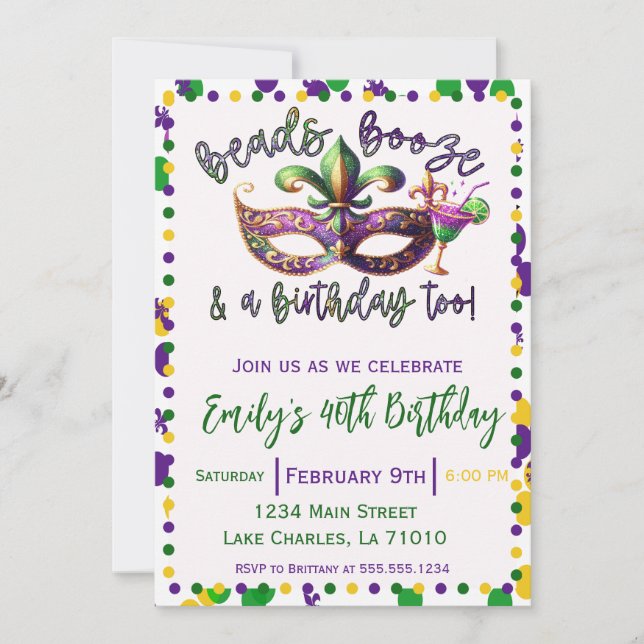 Convites Mardi Gras Themed Birthday (Frente)