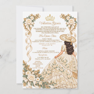 Convites Marfim 15 Anos Charra Menina Dourado Quinceañera F