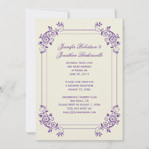 Convites Marfim Antigo com Redemoinhos Roxos Pós Casamento