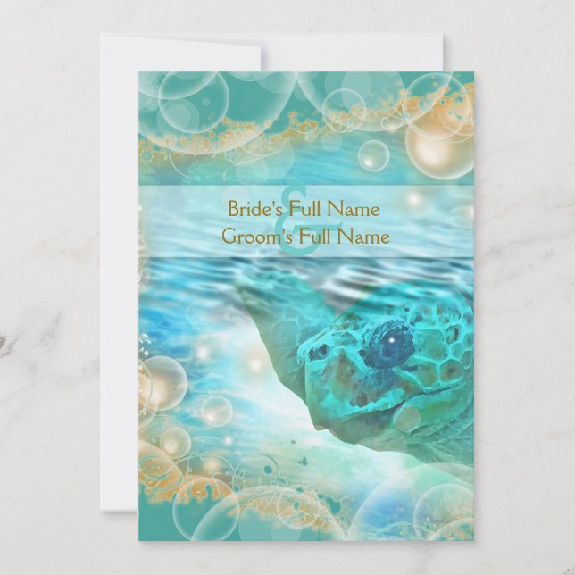 Convites Marfim azul de tartaruga de praia (Frente)