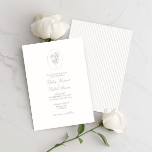 Convites Marfim Branco & Areia   Listras Florais Casamento 