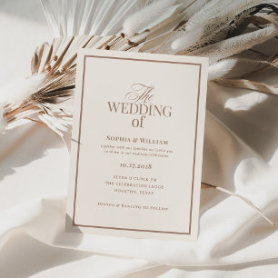 Convites Marfim Clássico e Taupe   Casamento Luxuoso Neutro