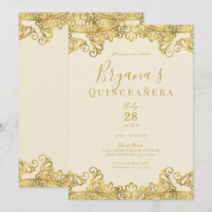 Convites Marfim Creme Dourado Renda Festa Elegante de Quinc