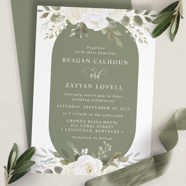 Convites Marfim e Salvia Elegante Casamento Floral (Criador carregado)