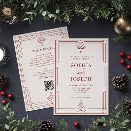 Convites Marfim e Vermelho Código QR Tudo em Uma Festa de C