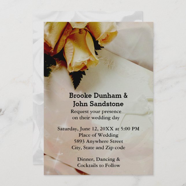 Convites Marfim elegante com Casamento de Rosas Amarelas e  (Frente/Verso)