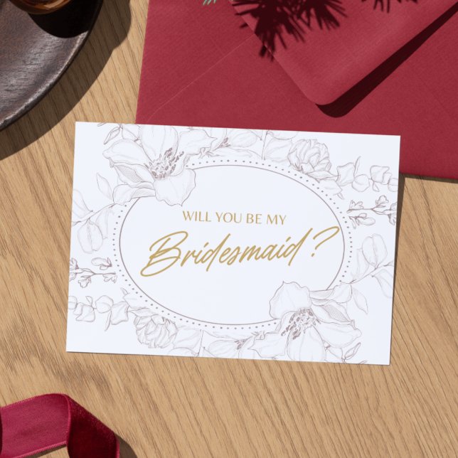 Convites Marfim Elegante Floral Você Será Minha Dama de Hon (Whimsical Minimal Script Bridesmaid Proposal Card)