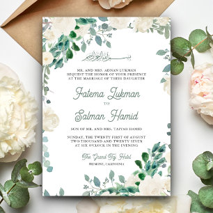 Convites Marfim Floral Sage Folhas Verdes Casamento Islâmic