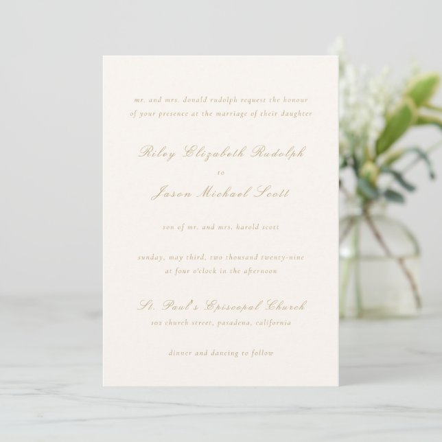 Convites Marfim limpo e casamento elegante Dourado (Em pé/Frente)