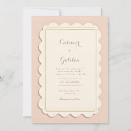 Convites Marfim Ondulado Moldura Dourada Casamento Minimali