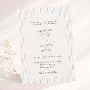 Convites Marfim Pinstriped azul elegante Casamento