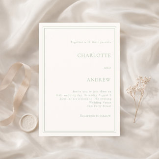 Convites Marfim verde sálvia elegante simples casamento de