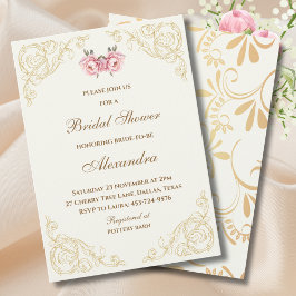 Convites Marfim Vintage Floral Rosa Peônia Chá de Bebê de N