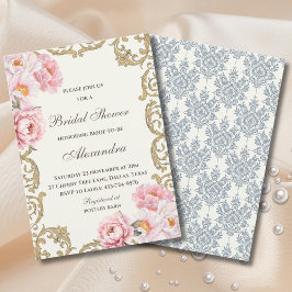 Convites Marfim Vintage Floral Rosa Peônia Chuveiro de Noiv