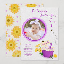 Convites Margarida Amarelo Roxo Primeiro Aniversário