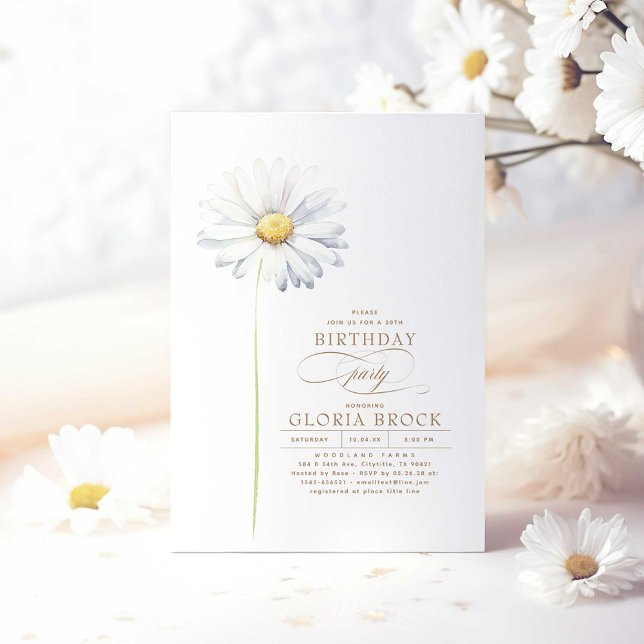 Convites Margarida Branca Flores Selvagens Ameaçadas de Ani (Daisies Wildflowers Birthday Invitations)