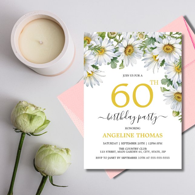 Convites Margarida Branca Rústica Ontem Botânico Floral (Criador carregado)