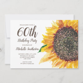 Convites Margarida Floral Aquarela Branco Aniversário de 60