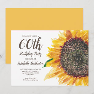 Convites Margarida Floral Aquarela Branco Aniversário de 60