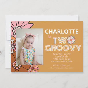 Convites Margarida Floral Retro Dois Groovy Aniversário