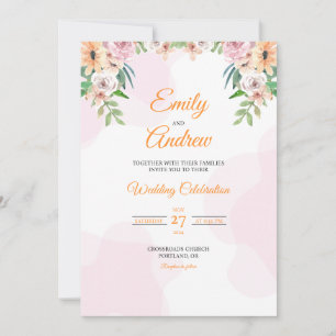 Convites Margarida Pastel Elegante Floral Casamento Aquarel