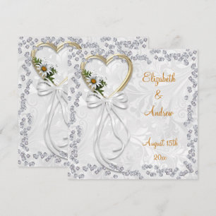Convites Margarida romântica, diamantes & casamento branco