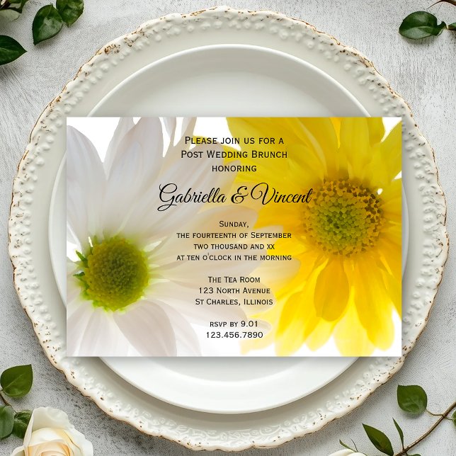 Convites Margaridas Amarelas e Brancas Brunch Pós-Casamento (Criador carregado)