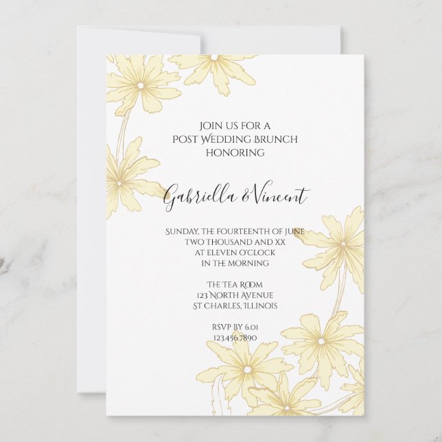 Convites Margaridas Amarelas Pálidas Brunch Pós-Casamento (Frente)