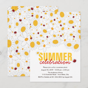 Convites Margaridas brancas e partido vermelho do verão do