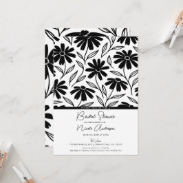 Convites Margaridas de Tinta Preta Chuveiro de Noiva Boho