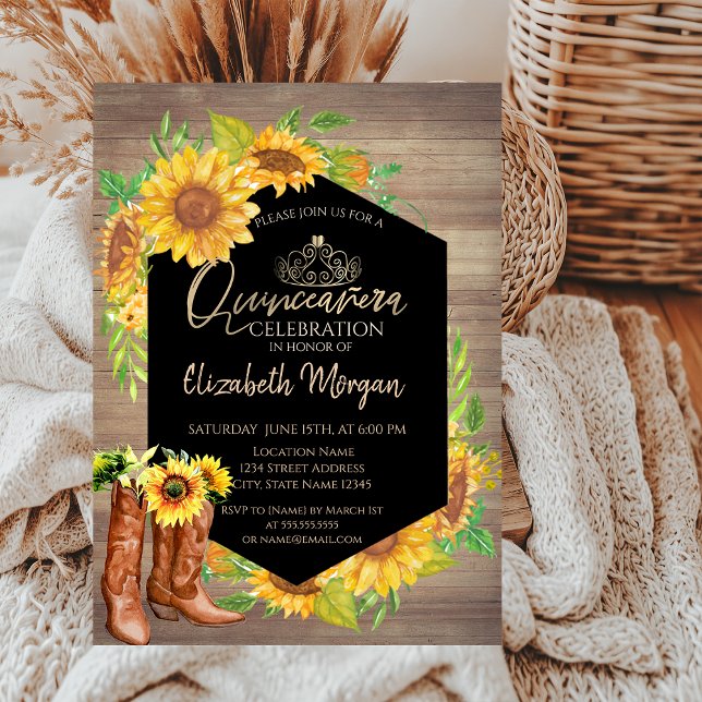 Convites Margaridas Rústicas em Madeira Quinceañera (Criador carregado)