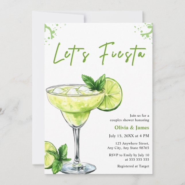 Convites Margarita Let's Fiesta Couples Bridal Shower (Frente)